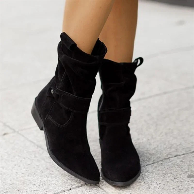 Women Ankle Boots Winter Low Heels  Autumn Winter Round Casual Shoes Faux Suede Female Low Boots Chelsea Boots Plus Size 43