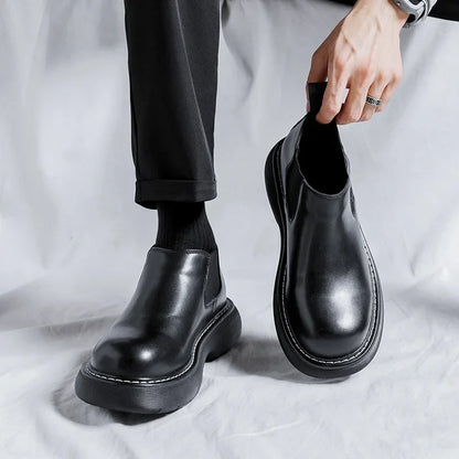 Men's Japan Karajuku Korean Style Fashion Streetwear Thick Platform Casual Black Leather Shoes Slip On Dress Leather Shoes