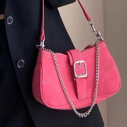 binfenxie Y2K Sweet Cool Girls Underarm Bag Fashion Women's Pink Shoulder Crossbody Bags Retro Chain Female Clutch Tote Purse Handbags