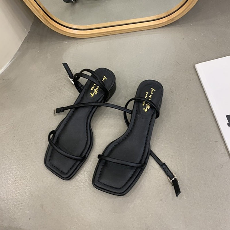 Summer New Narrow Band Women Sandal Shoes Fashion Thick Heel Ladies Elegant Rome Open Toe Sandalias Dress Pumps