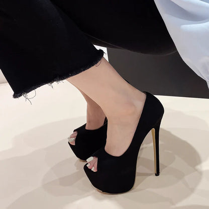 Futurecen Fashion Black Platform Pumps Women Ultra High Stiletto Heels Peep Toe Party Stripper Shoes Zapatos De Mujer