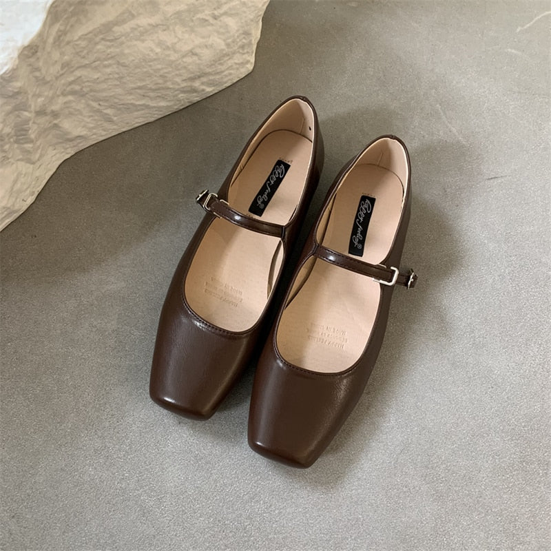 Summer New Brand Women Flats Fashion Square Toe Shallow Mary Jane Shoes Soft Casual Ballet Shoes Slingback Shoes