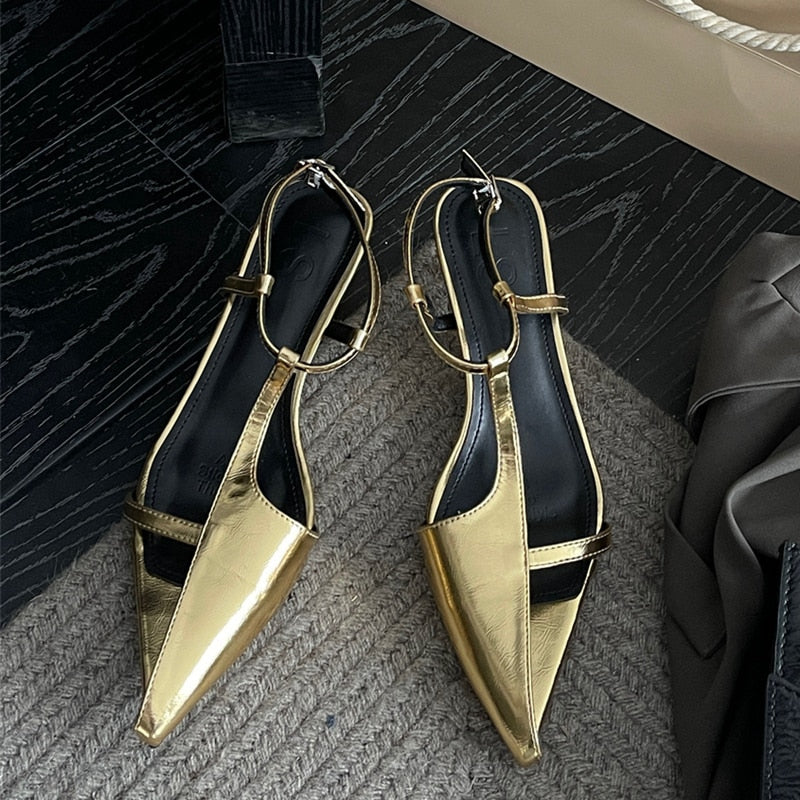 Summer New Brand Women Sandal Fashion Pointed Toe Hollow Out Ladies Elegant Sandal Thin Low Heel Dress Pumps