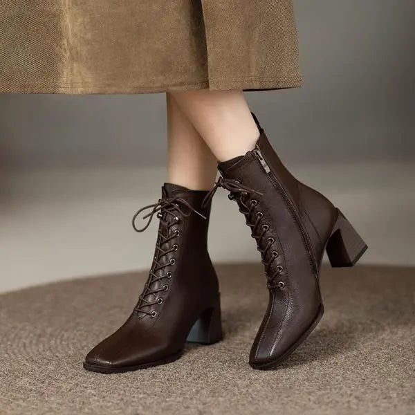 Winter Boots Lady Boots-Women Autumn Shoes Zipper Elegant High Heel Rubber Ankle Solid Basic Casual Square Toe PU Sewing Le