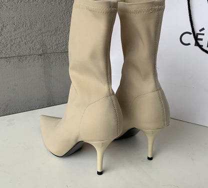 Spring Autumn Stretch Fabric Women Ankle Boots Sexy Pointed Toe High Heels Fashion Female Socks Pumps Shoes