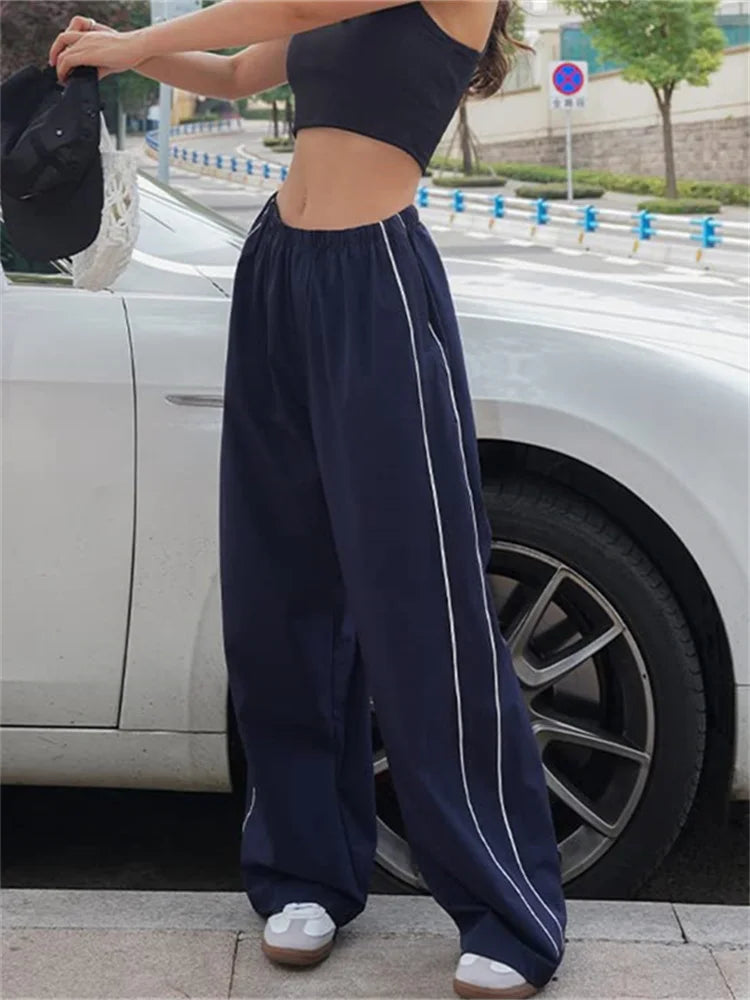 binfenxie Harajuku Women's Baggy Pants Solid Color Cargo Pants Low Rise Casual Track Pants Teen Girls Wide Leg Cargo Pant Streetwear