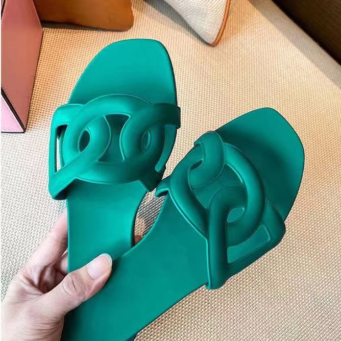 Women's Fashion Slippers  Summer New Fashion Hollow Breathable PVC Non slip Rubber Sole Casual Walking One Word Home Outwear