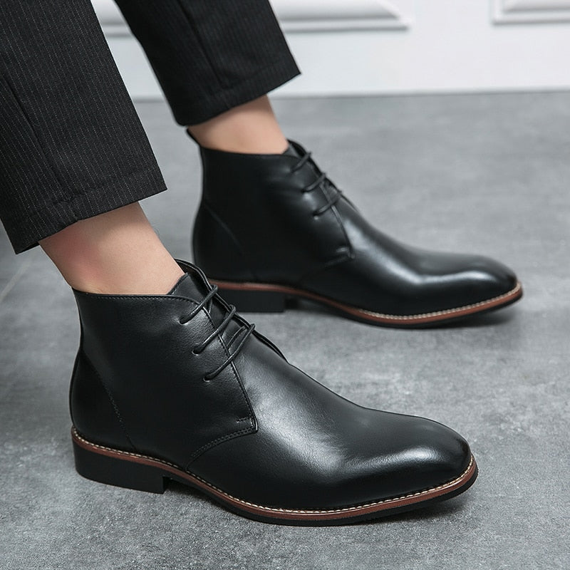 Green Men Chelsea Boots Leather Men winter Shoes Pointed Ankle Boots Platform Casual Shoes Leisure British style Cowboy Boots