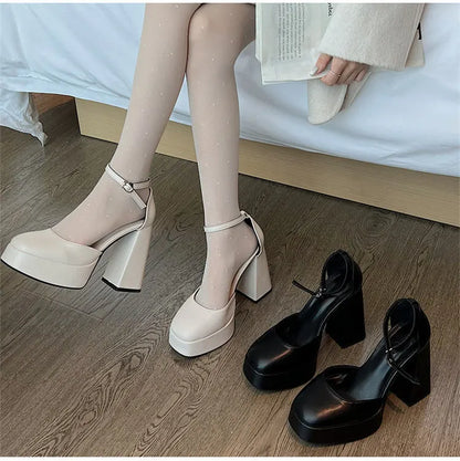 Futurecen Platform High Heels for Women Lolita Mary Janes Shoes autumn New Ladies Round Toe Buckle Strap Pumps Elegant Female Shoes