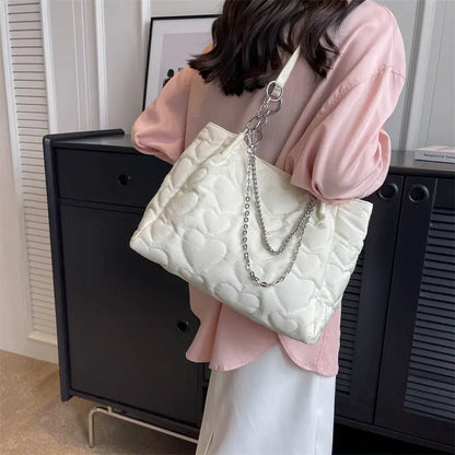 binfenxie Heart Embroidery Tote Bag Spring Trendyol Handbags for Women Daily Commute Large Capacity Underarm Shopping Shoulder Bag