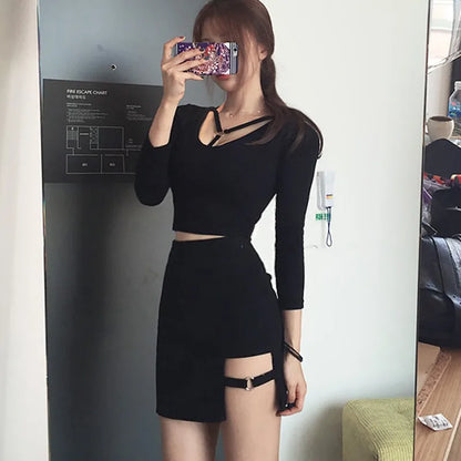 binfenxie Women Dress Fashion Casual Sexy Ring Irregular High Waist Mini Hip Skirt