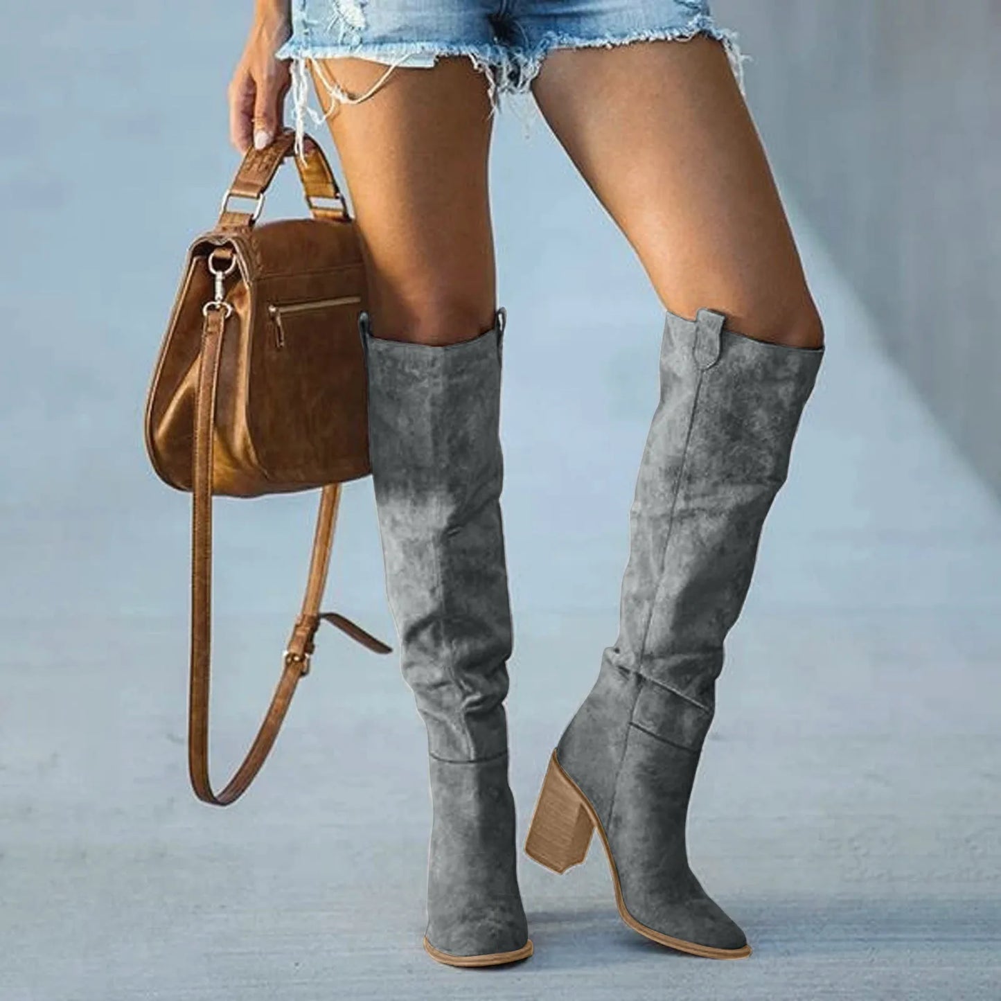 Women Fashion Casual Vintage Retro Long Knee-high Cowboy Boots Square Heel Shoes Boot Woman Bottes Femme Botas De Mujer Zapatos