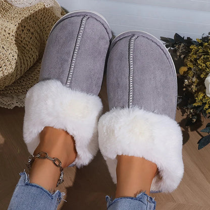 Winter Warm Flat Fur Slippers Women Faux Suede Fluffy Furry Home Slides Woman Comfort Non Slip Indoor Floor Cotton Shoes