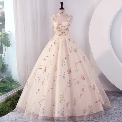 Luxury Floral Embroidery Long Prom Evening Wedding Shooting Dresses Women Summer Party Formal Occasions Reception Dress