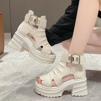 Gothic Chunky Platform Sandals Women Summer Wedges Peep Toe Gladiator Shoes Woman Thick Bottom High Heels