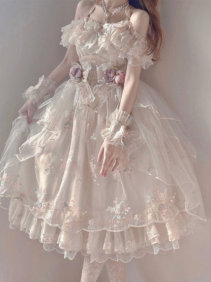 Sweet Elegant Lady Lolita Romantic Suspender Dress Women's Flower Wedding Jsk Gauze Lolitas Princess Loli Vestido