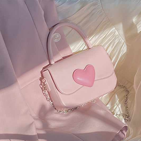 binfenxie Pink Heart Girly Small Square Shoulder Bag Fashion Love Women Tote Purse Handbags Female Chain Top Handle Messenger Bags Gift