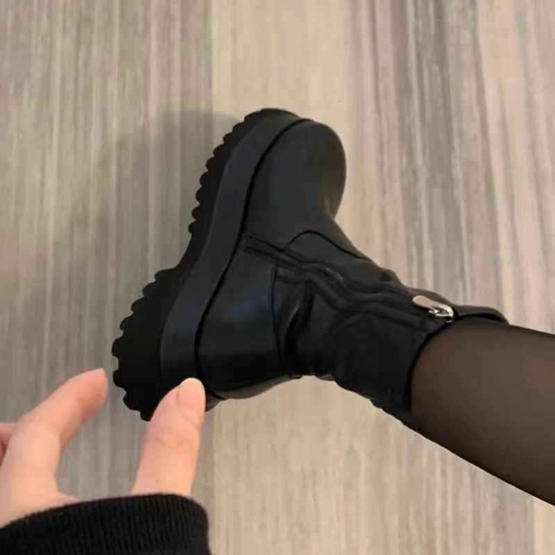 Winter Punk Style Women Ankle Boots Fashion Thick Sole Zippers Short Boot Ladies Elegant Platform Flats Heel Shoes