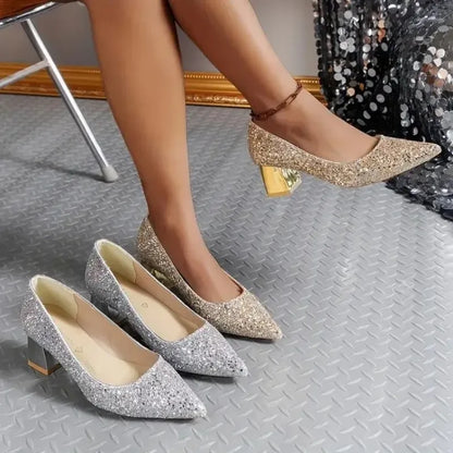 Futurecen  -  Fashion Spring and Summer Golden High-heeled Shoes Sequin Women's High-quality Silver Wedding High-heeled Shoes Women's Pumps