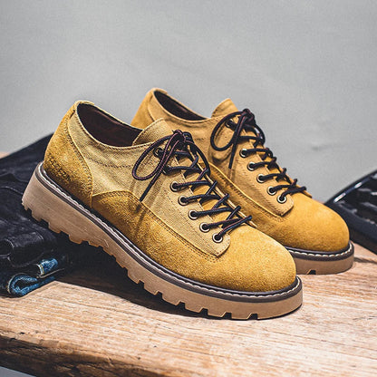 Italian Brand Fashionable New Men's Work Shoes Retro Yellow Thick Soled Lace Up Men's Oxford Shoes Outdoor Hiking Shoes