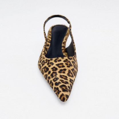 Women's Flat Bottom Slingback Sandals  Leopard Pointed End Woman Mules Summer Fashion Animal Print Low-heel Beach Shoes