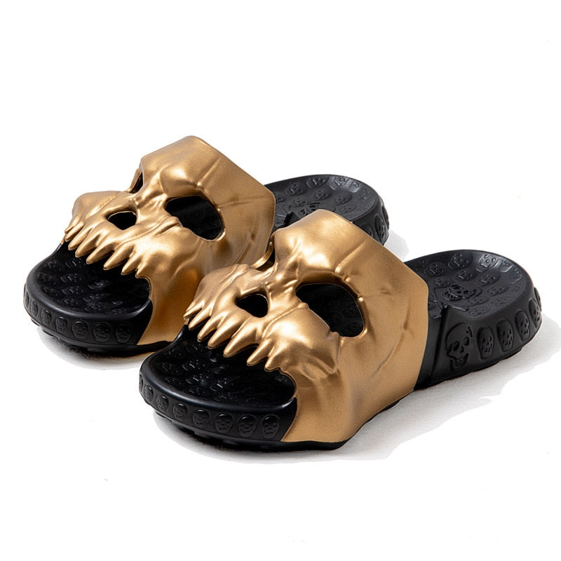 New Personalized Skull Design Men Slippers Summer Outdoor Fun Slides Thick Bottom of Beach Non-slip Leisure Women Sandals