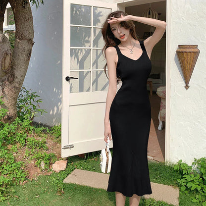 binfenxie Retro Black Designer Dress 2024 Summer Crystal Sleeveless Fish Tail Long Dresses V-Neck Women Elegant Mermaid Sexy Party Dress