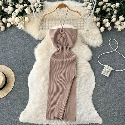 binfenxie Chic Fashion Sexy Package Hips Split Knitted Summer Dress Women Slim Elastic Bodycon Party Dress Streetwear Outfits