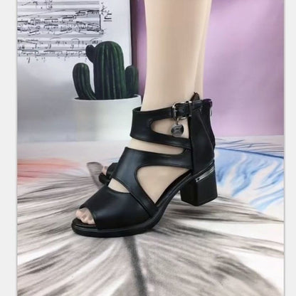 Women Sandals Soft Leather PU High Squre Heel Sandals Black Thick Platform Shoes Female Open Toe Party wedding Shoes