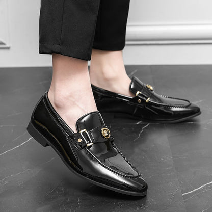 New Arrivals Loafers for Men Buckled Shiny Black Leather Shoes Slip-On Office & Career  Dress Shoes Free Shipping Big Size 38-47