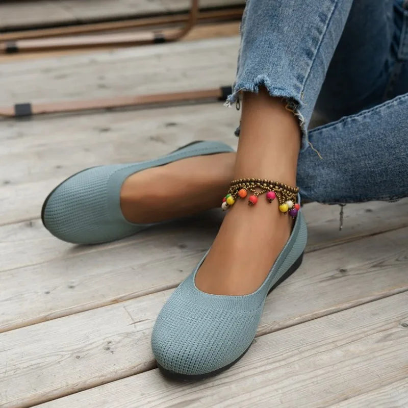 Spring and Autumn New Outwear Solid Color Oversized Shallow Cut Shoes Women's Knitted Comfort Flat Shoes Women