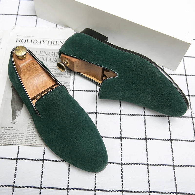 Trendy Brand Men's Suede Shoes Soft Soled Men's Flat Shoes Outdoor Men's Casual Shoes Green Men's Business Shoes Men's Loafers