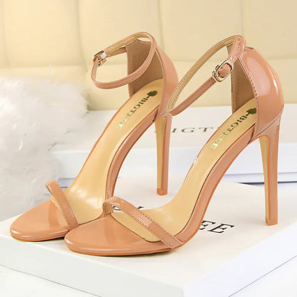 Women 8cm 11cm High Heels Fetish Sandals Gladiator Platform Strap Stripper Glossy Leather Pumps Lady Nude Low Heels Party Shoes