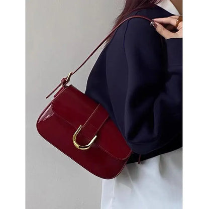 binfenxie Vintage Red Handbag Women Autumn High Street Elegance Pu Leather Shoulder Bag Purse Female Retro Solid Underarm Bags