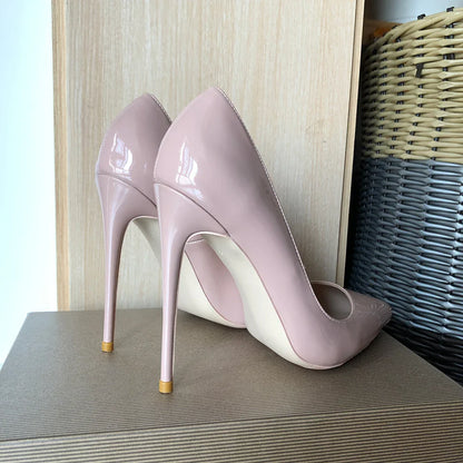 Futurecen Solid Glossy Nude Pink  Women Pointy Toe Fashion Designer Stiletto Pumps Paery Wedding Bridal High Heel Shoes Size 3-12