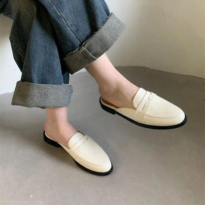 binfenxie  -   New Women Slipper Ladies Round Toe Slip On Ladies Casual Mules Shoes Flat Heel Outdoor Dress Sandal Shoes Mujer