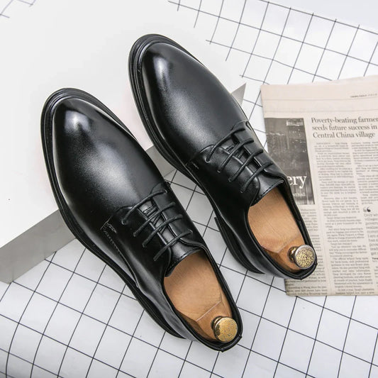 binfenxie  -   Men's Dress Shoes Leather Fashion Derby Shoes Classic Casual Business Wedding Footwear Lace-up British Style Male Formal Shoe