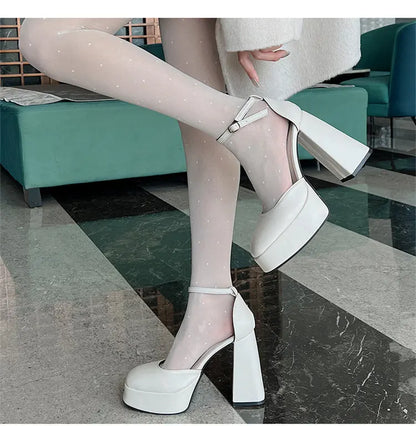 Futurecen Platform High Heels for Women Lolita Mary Janes Shoes autumn New Ladies Round Toe Buckle Strap Pumps Elegant Female Shoes