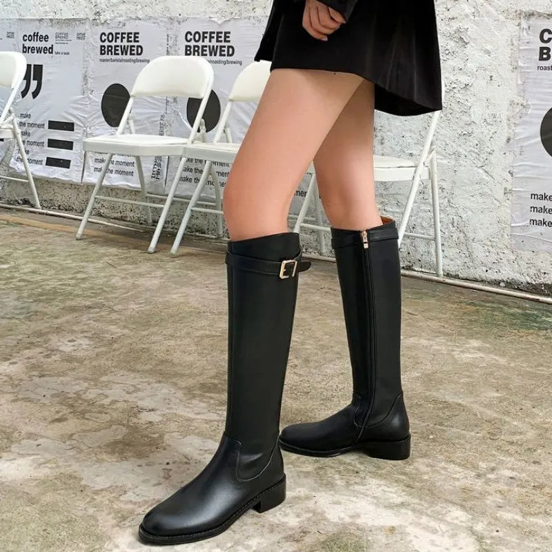 Shoes for Woman Winter Knee High Shaft Footwear Leather Women's Boots Pointed Toe Long Brown Comfortable and Elegant Hot Quality