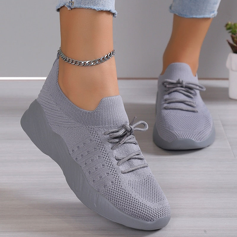 Women's Knitted Breathable Sneakers Lightweight Non Slip Sports Tennis Shoes for Women Autumn Casual Flats