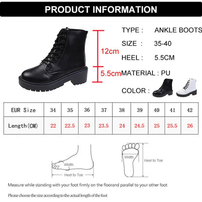 White Chunky Platform Combat Boots Women Back Zipper Pu Leather Ankle Boots Woman Punk Thick Bottom Motorcycle Botas Mujer