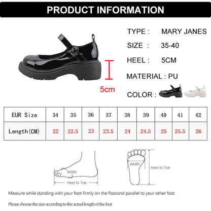 Patent Leather Mary Jane Shoes for Women Preppy Style Ankle Buckle Platform Pumps Woman Japanese Thick Heels School Shoes Mujer