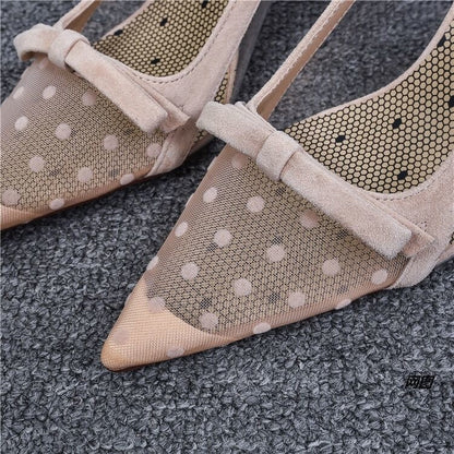 Women's Shoes  Summer Fashion Pointy Bow Mesh Breathable Stiletto Heel Shallow Sandals for Women  Zapatos De Mujer