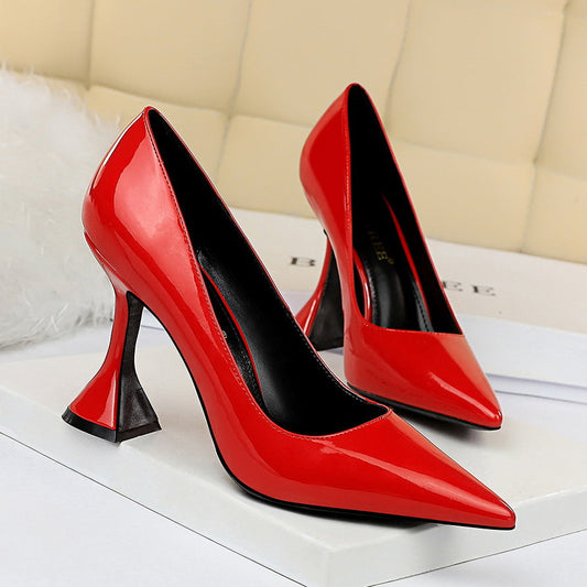 Women Pointed Toe Fashion Heels Bright Patent Leather Women's High-heeled Party Shoes