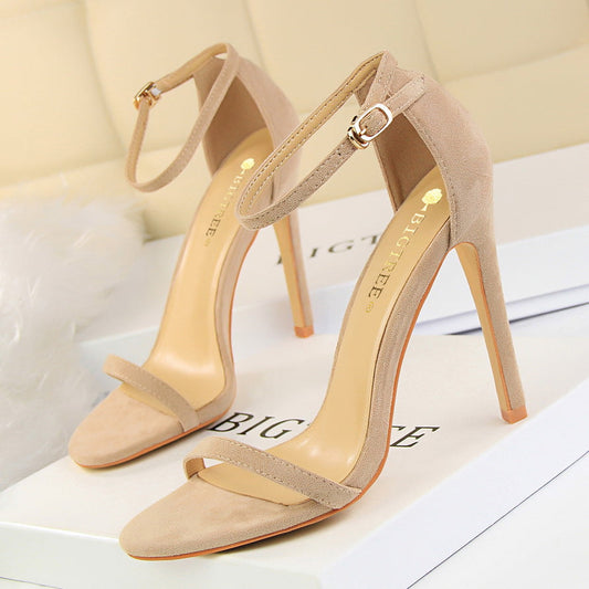 Women's Fashion Sexy Sandals High Heel Suede Open Toe Strap Summer Heel Shoes