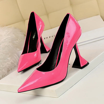 Women Pointed Toe Fashion Heels Bright Patent Leather Women's High-heeled Party Shoes