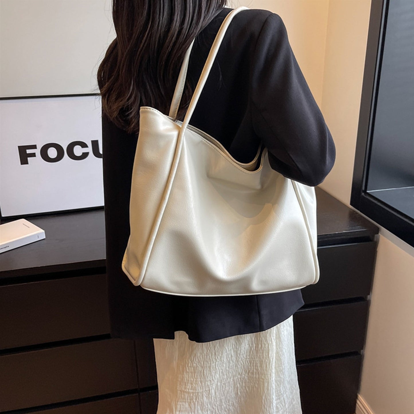 Commute Double Strap Solid Color Shoulder Tote Bags