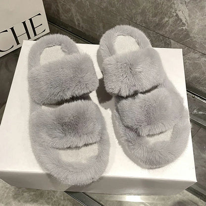 Winter Fluffy Slippers Women New House Home Fur Slippers For Women Flat Platform Cozy Fuzzy Indoor Shoes Korean Slides