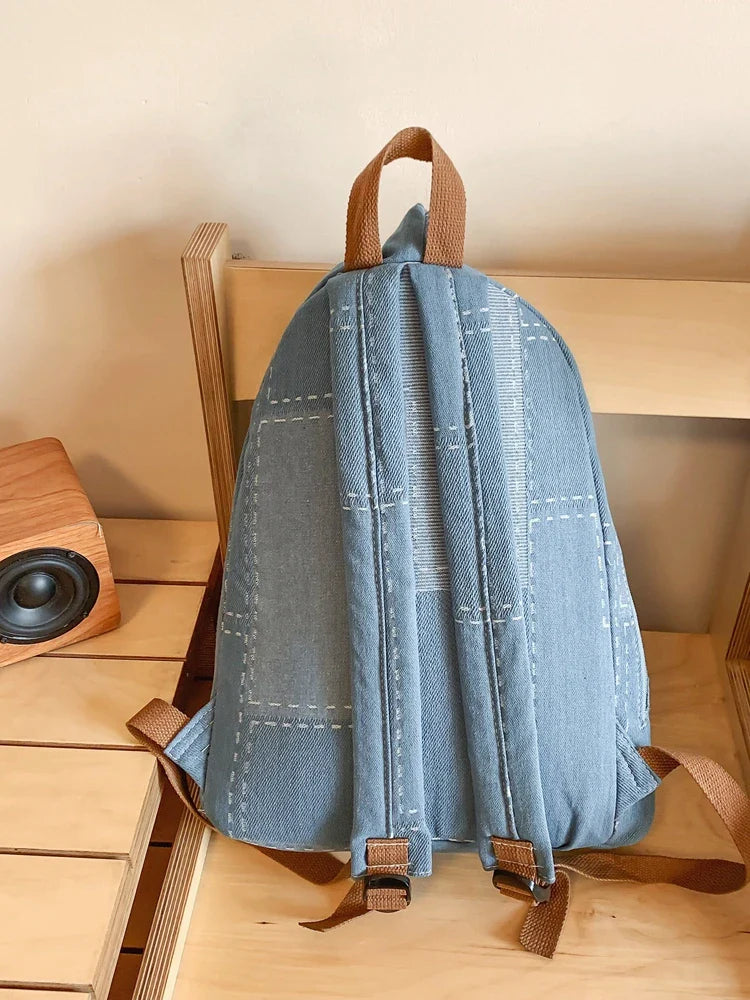 binfenxie New Women Denim Vintage College Backpack Lady Leisure Retro Trendy Female Patchwork Book Bag Fashion Girl Cute Travel School Bag