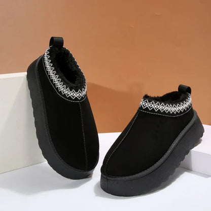 Winter New Plush Thick Sole Half Slippers Casual Cotton Shoes Short Plush Warm Flats Slippers Suede Cotton Slippers